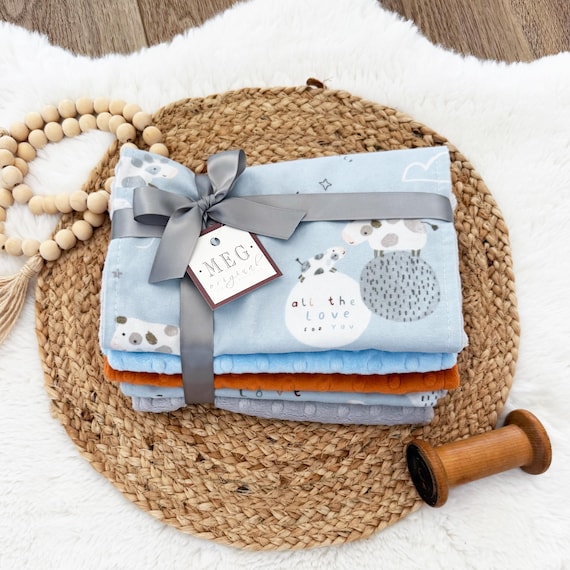 Baby Boy Burp Cloth Set of 5, Love You to the Moon, Personalized Shower Gift