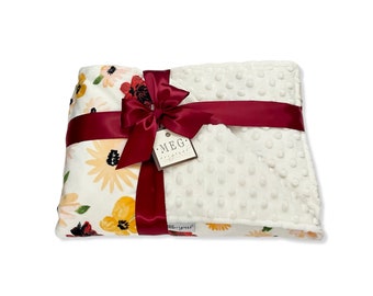 Sunrise Poppies Minky Baby Girl Nursery Crib Blanket { Great Shower Gift } MOVING SALE - Ready to Ship Same Day! 60% Off