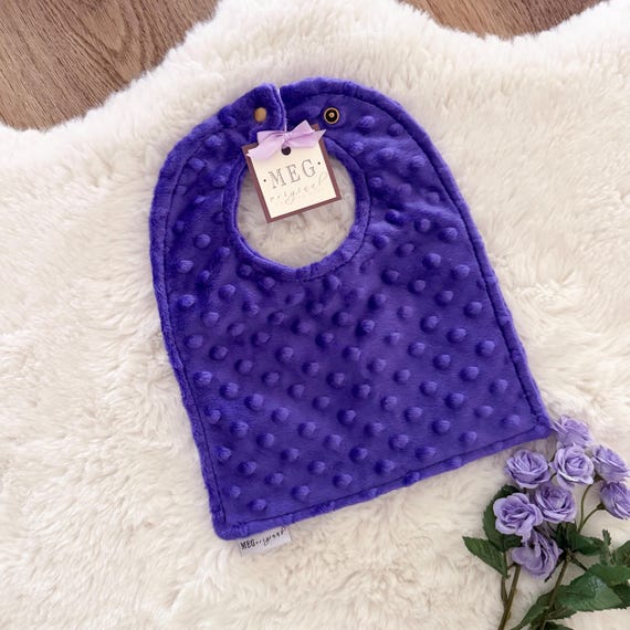 Purple Baby-to-Toddler Adjustable Unisex Snap Bib, Soft Double Thickness Minky Cuddle Dimple Dot