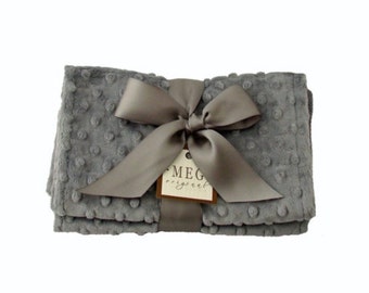 Charcoal Gray Minky Dot Baby Burp Cloth Set - READY to SHIP - { Boys, Girls, Unisex } Grey, 171