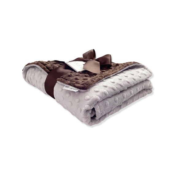 Brown and Gray Minky Dot Baby Boy Blanket + Option to Personalize with Name or Initials { Monogrammed Baby Shower Gift } Super Soft