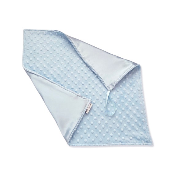 Satin + Minky Baby Boy Security Blanket / Lovey with Loop { Blue Satin } Your Choice of Minky Dot Color, Best Personalized Shower Gift