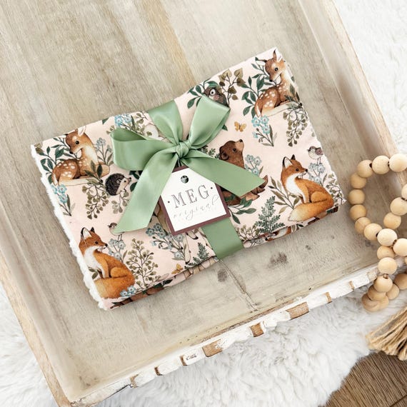 Forest Dreams Baby Burp Cloth Set of 2 - Woodland Animals - Soft and Absorbent + Personalization Option
