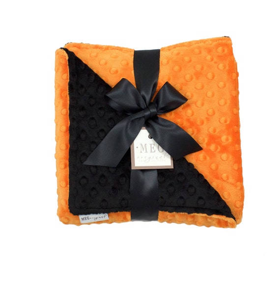 Orange & Black Minky Dot Baby Blanket { Halloween } Option to Personalize with Name or Initials - Crib, Stroller, Child, or Lovey Size