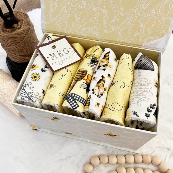 Baby Shower Gift Set {Oh Honey, Bee Kind} Sweet Bumble Bees Theme Bib and Burp Cloths on Matching Keepsake Box, Add Embroidered Name/Initial