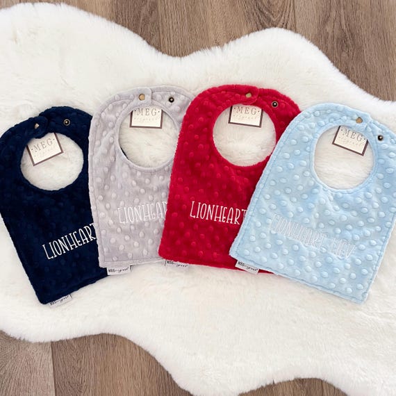 Minky Dot Baby / Toddler Bib Set – Adjustable Snap Bibs - Personalized, Choose Colors