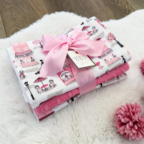 French Cafe Baby Girl Burp Cloth Set of 3 + Option to Personalize with Name or Initials Monogram