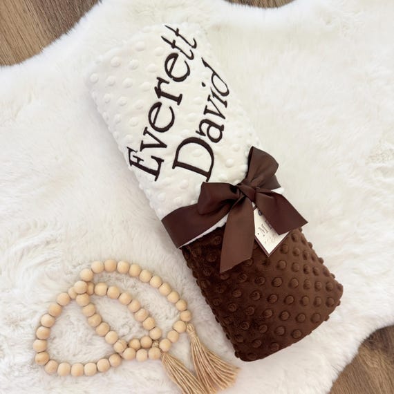 Brown and Ivory Cream Minky Dot Baby Blanket + Personalize with Name or Initials { Monogrammed Baby Shower Gift } Gender Neutral/Boy/Girl