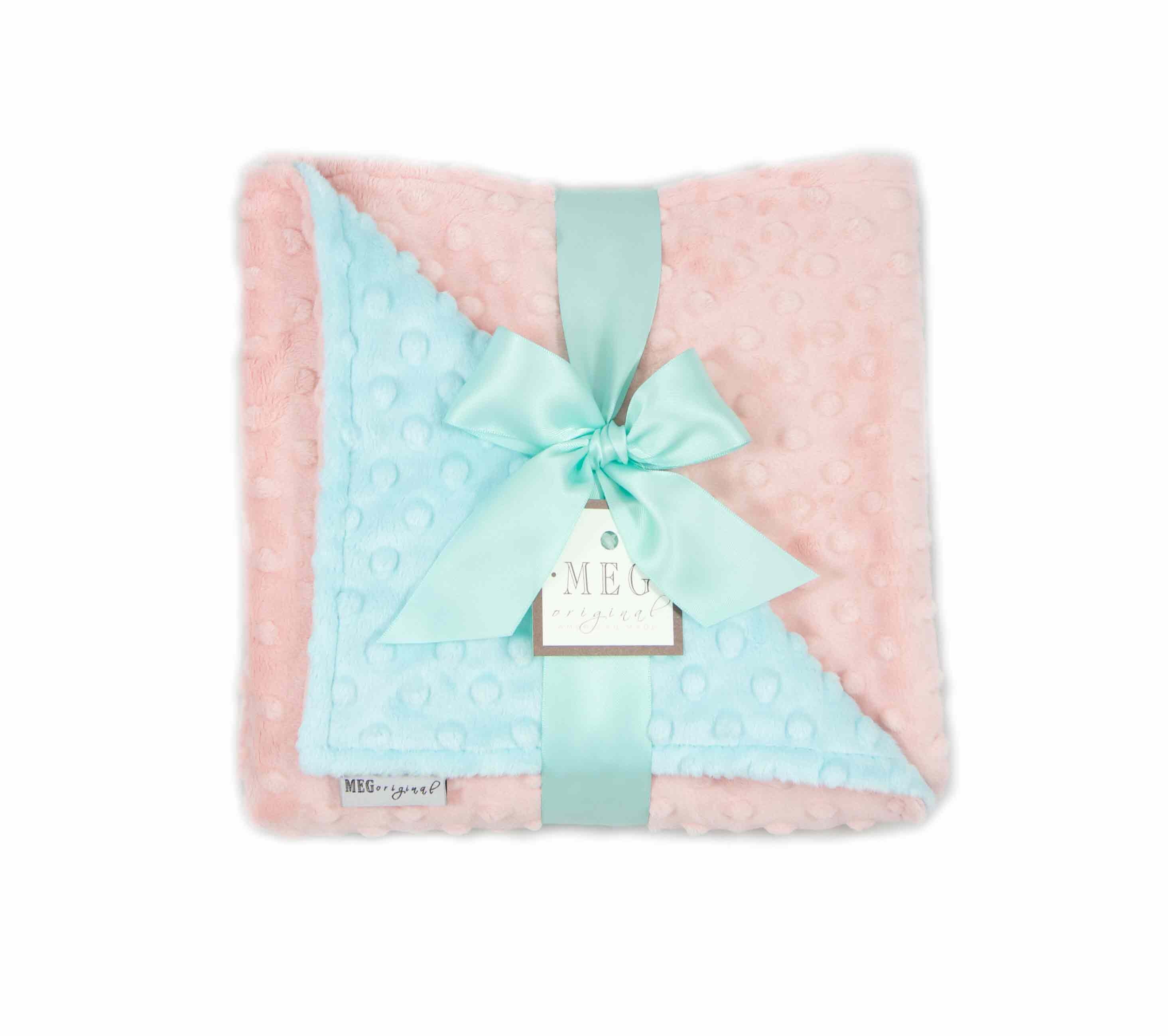 Peach & Aqua Minky Dot Baby Girl Blanket { Shower Gift } Option to Personalize with Name or