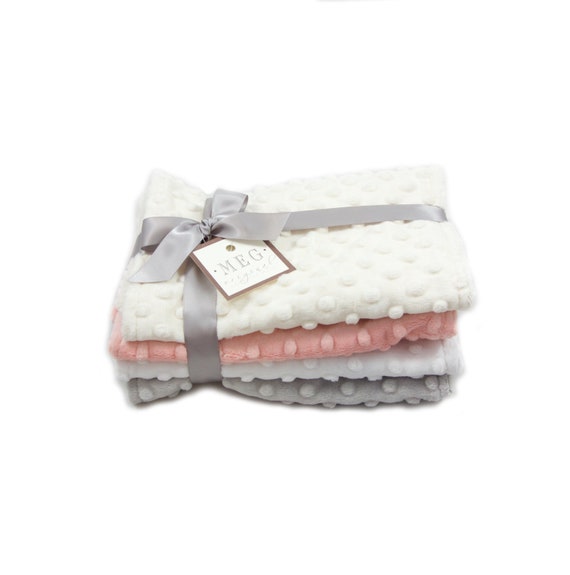 Baby Girl Burp Cloth Set of 4 { Peach, Ivory, White, Gray } Soft Minky Dot - Baby Shower Gift with Option to Personalize