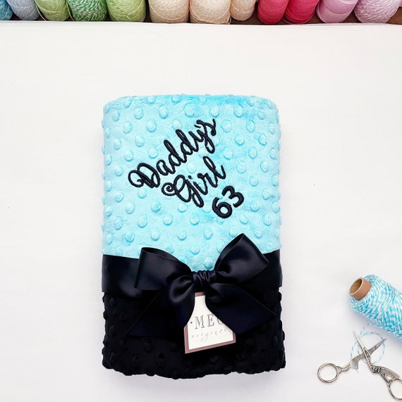 Turquoise & Black Minky Dot Baby Blanket + Option to Personalize w/ Name + Initials {Carolina Panthers Football Fans} Crib, Stroller, Lovey