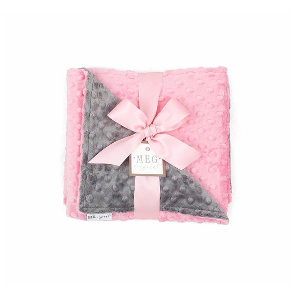 Paris Pink & Charcoal Grey Minky Dot Baby Girl Blanket Shower Gift Option to Personalize w/ Name or Initials - Crib, Stroller, Child, Lovey