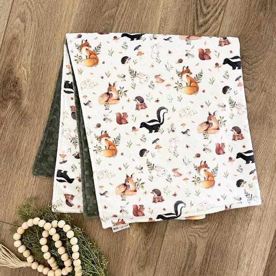 Personalized Minky Baby Blanket { FAWN & FRIENDS } Soft Woodland Animals Blanket + Name or Initials Monogram -Choose Size -Baby Shower Gift
