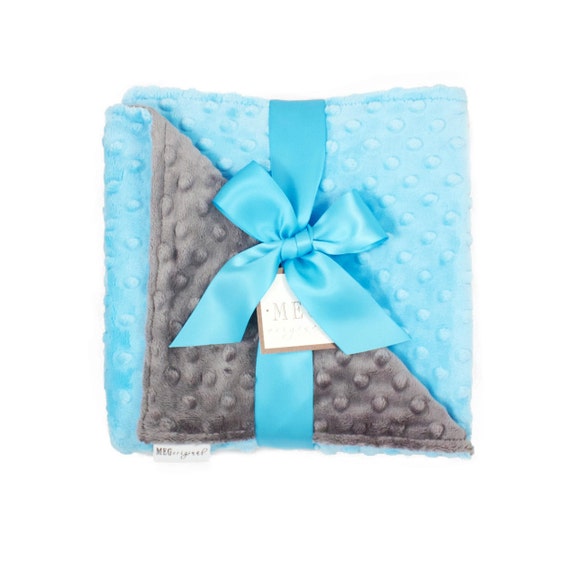 Turquoise & Charcoal Minky Dot Baby Blanket { Shower Gift } Option to Personalize with Name or Initials - Crib, Stroller, Child, Lovey Size