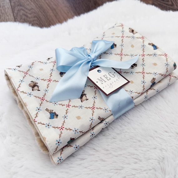 Peter Rabbit Burp Cloths - Beatrix Potter - Soft Cotton, Absorbent, & Durable, Option to Personalize with Embroidered Name, Lattice Design