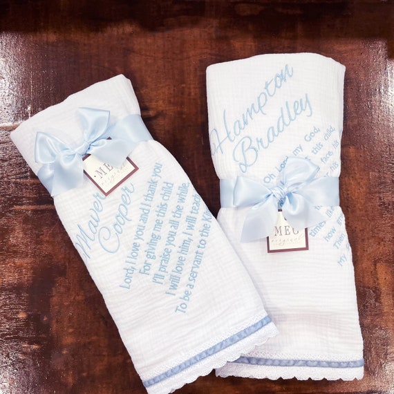 White Swaddle Blanket + Name and Bible Verse of Your Choice - Christian Baby Gift for Dedication, Christening, Baptism -Boy, Girl, Unisex