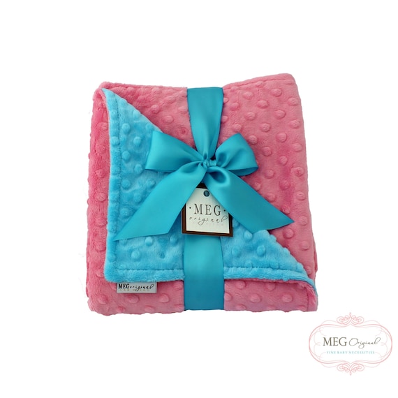 Paris Pink & Turquoise Minky Dot Blanket { Baby Girl Shower Gift } Option to Personalize w/ Name or Initials Monogram-Security-Crib-Stroller