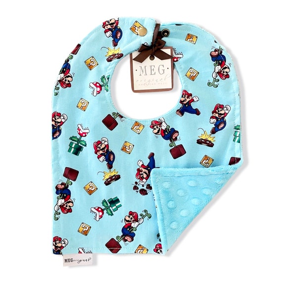 Super Mario Bib { Baby / Toddler Boy Adjustable Snap Bib } Fun Shower Gift for Video Game Fans