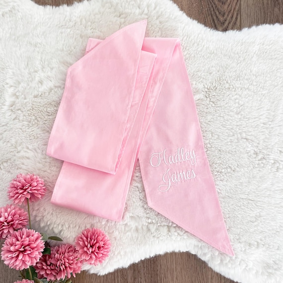Personalized Pink Baby Girl Sash with Embroidered Initial Monogram - Newborn Photo/Portrait Prop, Name Announcement, Gender Reveal