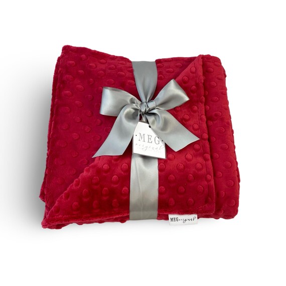 Crimson Red Minky Dot Blanket { Baby Shower Gift } Option to Personalize with Name or Initials - Crib, Stroller, Child, Adult or Lovey Size