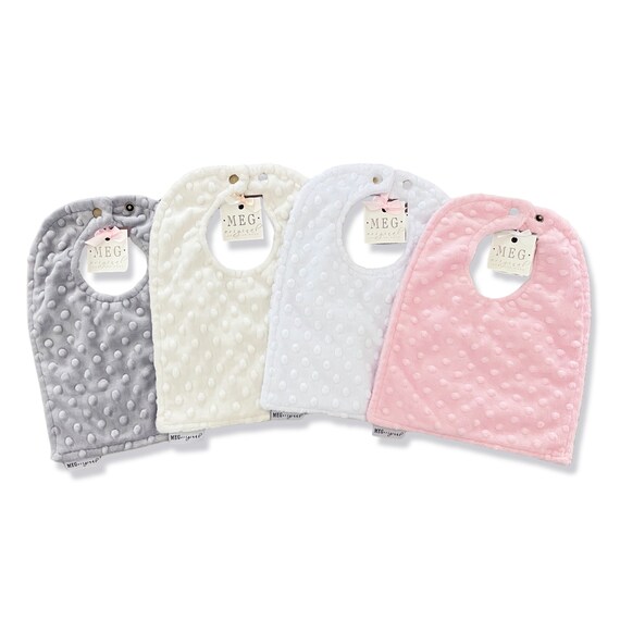 SPECIAL--Buy 3, Get 1 FREE-- Minky Dot Baby-to-Toddler Adjustable Snap Bibs, Soft & Durable- Pink -Gray -White -Ivory, Baby Girl Shower Gift