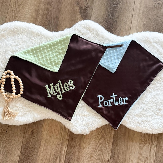 Brown Satin Minky Dot Security Blanket, Personalized Baby Lovey
