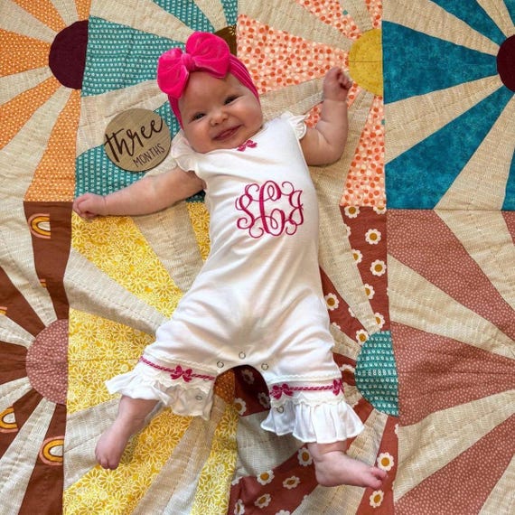 Custom Embroidered Baby Girl Romper, Hot Pink Bow Flutter Sleeve, Newborn Outfit