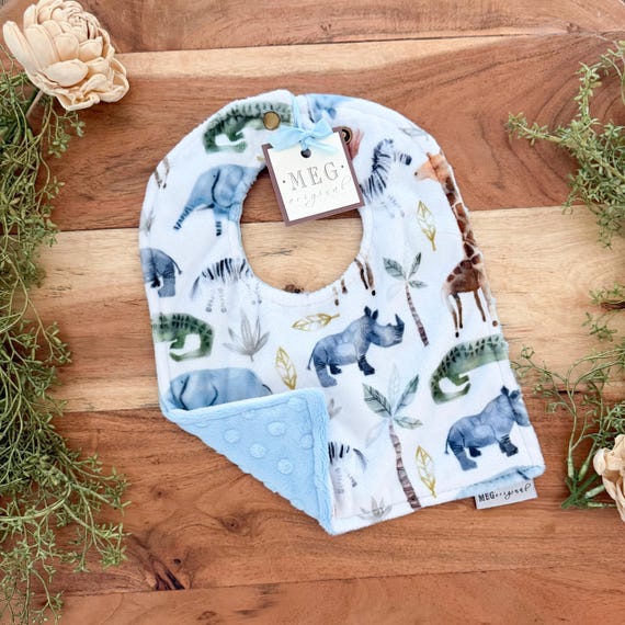 Baby-to-Toddler Adjustable Snap Bib { Jungle Parade } Soft & Durable - Safari Animals - Gender Neutral, Boy, Girl, Unisex