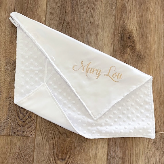 Satin + Minky Baby Security Blanket / Lovey with Loop { White Satin } Your Choice of Minky Color, Boy/Girl Christening/Baptism/Dedication