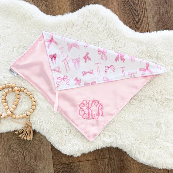 Satin Minky Security Blanket with Pink Bows, Personalized Baby Lovey