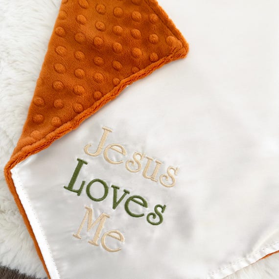 Jesus Loves Me Baby Security Blanket, Satin & Minky Dot Lovey