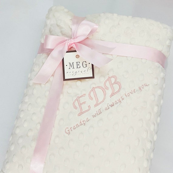 Ivory & Pink Minky Dot Baby Girl Blanket with Option to Personalize with Name or Initials Monogram { Pretty Baby Shower Gift } Newborn