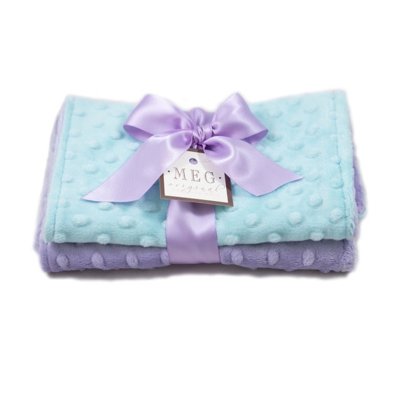 Lavender & Aqua Minky Dot Baby Burp Cloth Set for Girls, Soft Dual Thickness, Reversible Shower Gift + Option to Embroider Name or Initials