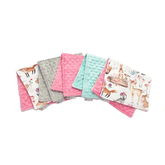 Baby Girl Burp Cloth Set of 5 { Sweet Darlings } Woodland Animals and Flowers - Soft Minky - Baby Shower Gift with Option to Personalize