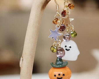 Halloween Earrings Ghost Earrings Pumpkin Earrings Asymmetrical Earrings Cute Halloween Earrings Spooky Fall Jewelry Minimalist Earrings