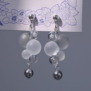 Bubble Earrings, Glass Bead Earrings, Silver Jewelry, Cloud-Inspired Earrings, Frosted Bead Earrings, Transparent Dewdrop Earrings, Celestial Accessories, Ethereal Fashion, Pearl Beaded Earrings, Handmade Statement Jewelry, Unique Aesthetic Earrings, Floating Bubble Design, Modern Minimalist Earrings, Lightweight Dangle Earrings, Dreamy Fashion Accessories, Silver-Toned Jewelry, Elegant Glass Earrings, Cloud-Like Floating Earrings, Artistic Handmade Jewelry