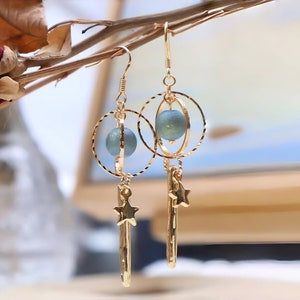Solar System Earrings Blue Planet Earrings Earth Earrings Handmade Celestial Jewelry Unique Original Design Perfect for Space Lovers