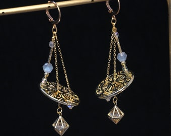 Celestial Earrings Galaxy Earrings Libra Earrings Zodiac Earrings Balance Earrings Natural Stone and Geometric Design Unique Cosmic Jewelry