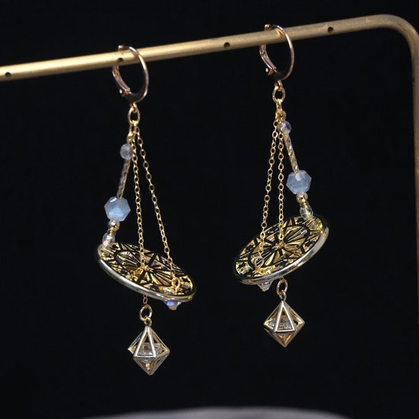 Libra Zodiac Earrings, Gold Celestial Dangle with Natural Stone, Astrology Birthday Gift, Dainty Galaxy Jewelry, Mystical Balance Charm