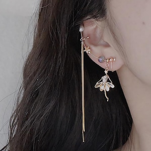 Ballerina Ear Cuff Tassel Earrings Zircon Earrings Gold Long Chain Earrings Pearl Earrings Romantic Vintage Dreamy and Elegant