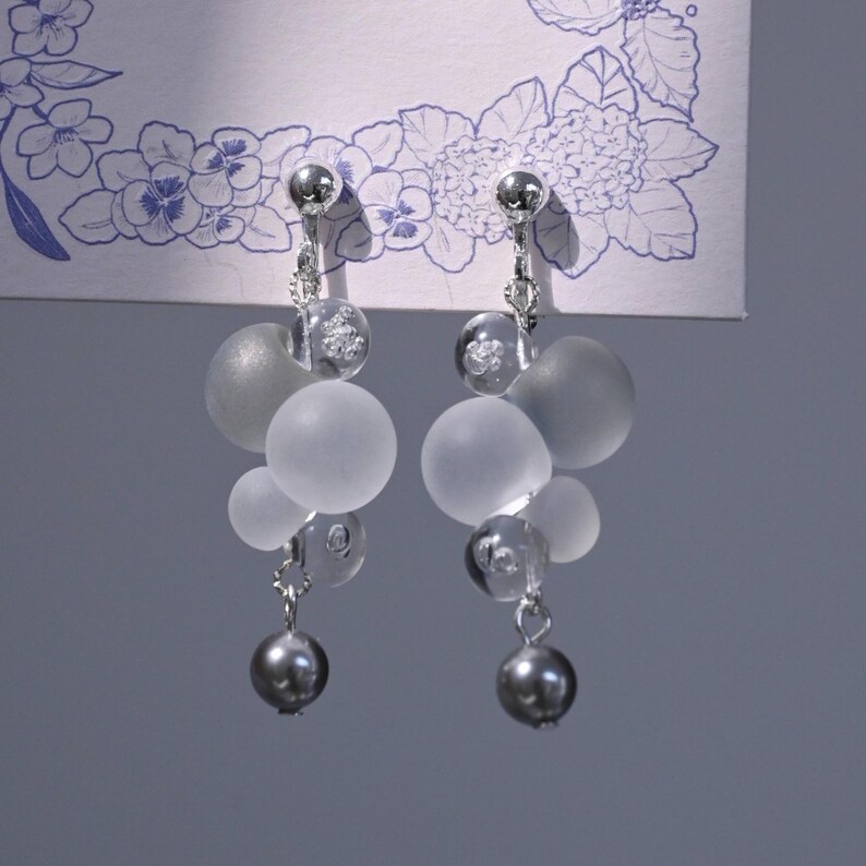 Bubble Earrings, Glass Bead Earrings, Silver Jewelry, Cloud-Inspired Earrings, Frosted Bead Earrings, Transparent Dewdrop Earrings, Celestial Accessories, Ethereal Fashion, Pearl Beaded Earrings, Handmade Statement Jewelry, Unique Aesthetic Earrings, Floating Bubble Design, Modern Minimalist Earrings, Lightweight Dangle Earrings, Dreamy Fashion Accessories, Silver-Toned Jewelry, Elegant Glass Earrings, Cloud-Like Floating Earrings, Artistic Handmade Jewelry