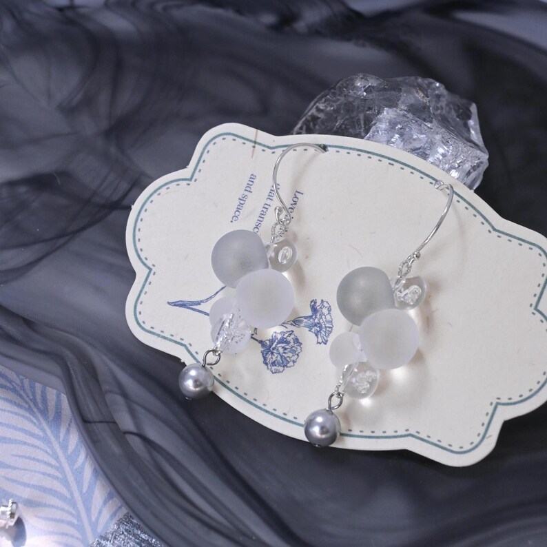 Bubble Earrings, Glass Bead Earrings, Silver Jewelry, Cloud-Inspired Earrings, Frosted Bead Earrings, Transparent Dewdrop Earrings, Celestial Accessories, Ethereal Fashion, Pearl Beaded Earrings, Handmade Statement Jewelry, Unique Aesthetic Earrings, Floating Bubble Design, Modern Minimalist Earrings, Lightweight Dangle Earrings, Dreamy Fashion Accessories, Silver-Toned Jewelry, Elegant Glass Earrings, Cloud-Like Floating Earrings, Artistic Handmade Jewelry