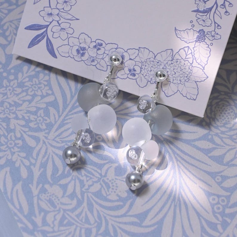Bubble Earrings, Glass Bead Earrings, Silver Jewelry, Cloud-Inspired Earrings, Frosted Bead Earrings, Transparent Dewdrop Earrings, Celestial Accessories, Ethereal Fashion, Pearl Beaded Earrings, Handmade Statement Jewelry, Unique Aesthetic Earrings, Floating Bubble Design, Modern Minimalist Earrings, Lightweight Dangle Earrings, Dreamy Fashion Accessories, Silver-Toned Jewelry, Elegant Glass Earrings, Cloud-Like Floating Earrings, Artistic Handmade Jewelry