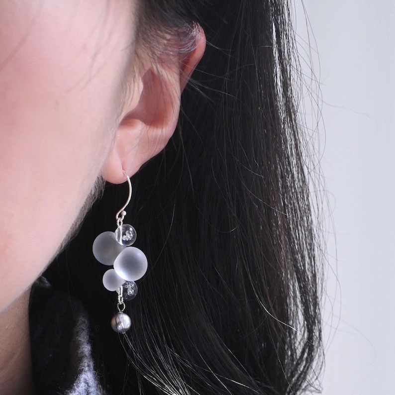 Bubble Earrings, Glass Bead Earrings, Silver Jewelry, Cloud-Inspired Earrings, Frosted Bead Earrings, Transparent Dewdrop Earrings, Celestial Accessories, Ethereal Fashion, Pearl Beaded Earrings, Handmade Statement Jewelry, Unique Aesthetic Earrings, Floating Bubble Design, Modern Minimalist Earrings, Lightweight Dangle Earrings, Dreamy Fashion Accessories, Silver-Toned Jewelry, Elegant Glass Earrings, Cloud-Like Floating Earrings, Artistic Handmade Jewelry