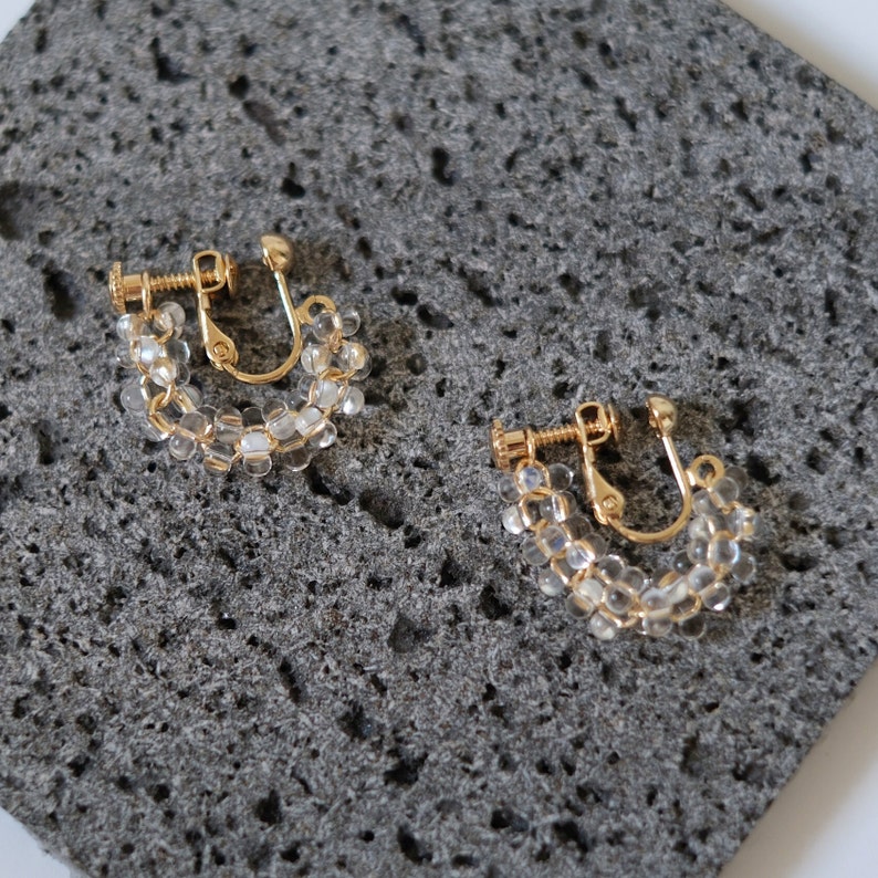 Clear Glass Beads Earrings, Gold Hoop Earrings, Fresh Style Jewelry, Chic and Elegant, Versatile Design, Perfect for Any Occasion, Casual Elegance, Formal Events, Timeless Earrings, Sophisticated Accessories, Fashion Jewelry, Elegant Beads
