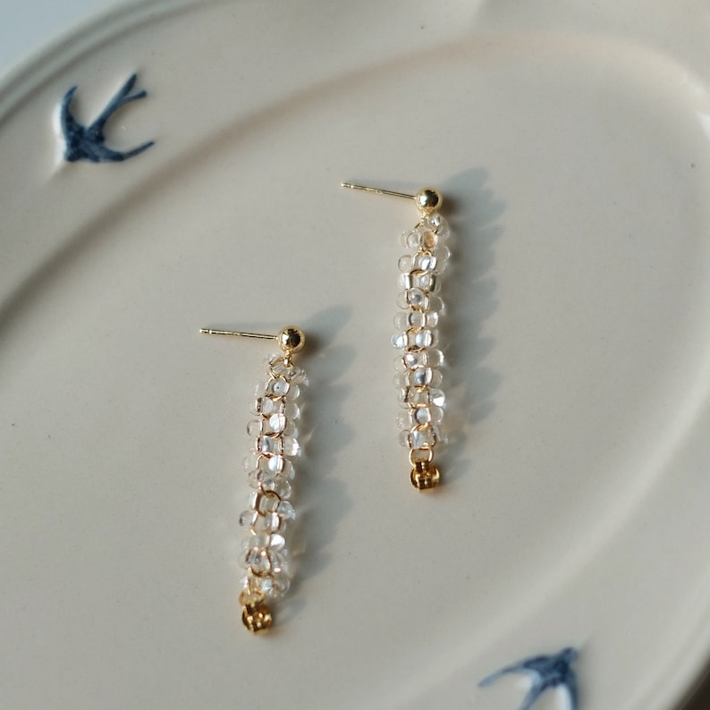 Clear Glass Beads Earrings, Gold Hoop Earrings, Fresh Style Jewelry, Chic and Elegant, Versatile Design, Perfect for Any Occasion, Casual Elegance, Formal Events, Timeless Earrings, Sophisticated Accessories, Fashion Jewelry, Elegant Beads