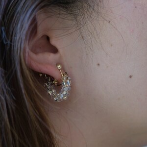 Clear Glass Beads Earrings, Gold Hoop Earrings, Fresh Style Jewelry, Chic and Elegant, Versatile Design, Perfect for Any Occasion, Casual Elegance, Formal Events, Timeless Earrings, Sophisticated Accessories, Fashion Jewelry, Elegant Beads