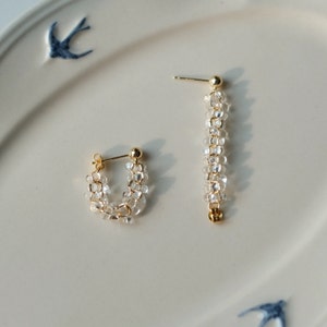 Clear Glass Beads Earrings, Gold Hoop Earrings, Fresh Style Jewelry, Chic and Elegant, Versatile Design, Perfect for Any Occasion, Casual Elegance, Formal Events, Timeless Earrings, Sophisticated Accessories, Fashion Jewelry, Elegant Beads