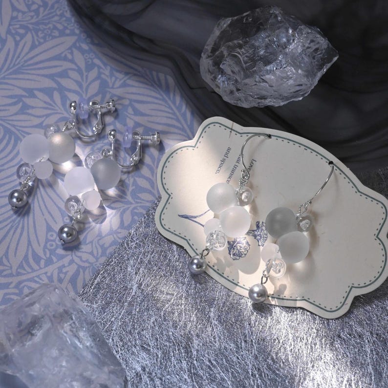 Bubble Earrings, Glass Bead Earrings, Silver Jewelry, Cloud-Inspired Earrings, Frosted Bead Earrings, Transparent Dewdrop Earrings, Celestial Accessories, Ethereal Fashion, Pearl Beaded Earrings, Handmade Statement Jewelry, Unique Aesthetic Earrings, Floating Bubble Design, Modern Minimalist Earrings, Lightweight Dangle Earrings, Dreamy Fashion Accessories, Silver-Toned Jewelry, Elegant Glass Earrings, Cloud-Like Floating Earrings, Artistic Handmade Jewelry