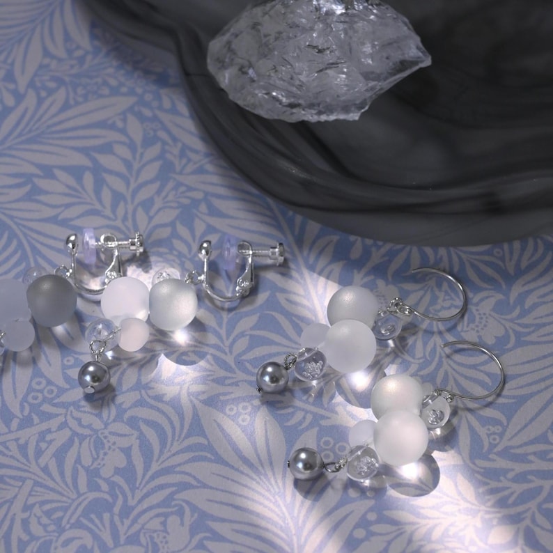 Bubble Earrings, Glass Bead Earrings, Silver Jewelry, Cloud-Inspired Earrings, Frosted Bead Earrings, Transparent Dewdrop Earrings, Celestial Accessories, Ethereal Fashion, Pearl Beaded Earrings, Handmade Statement Jewelry, Unique Aesthetic Earrings, Floating Bubble Design, Modern Minimalist Earrings, Lightweight Dangle Earrings, Dreamy Fashion Accessories, Silver-Toned Jewelry, Elegant Glass Earrings, Cloud-Like Floating Earrings, Artistic Handmade Jewelry